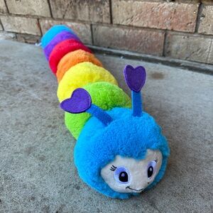 Fringe Plush Caterpillar 23” Large Stuffed Animal Squeakers Pink Green Yellow